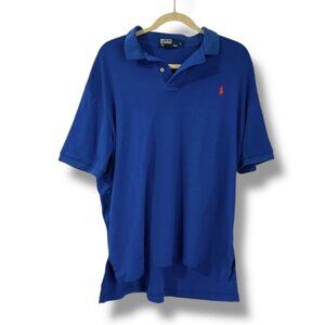 Vtg Polo Ralph Lauren Blue Polo Shirt Red Pony Men's Sz Large Preppy Casual Golf